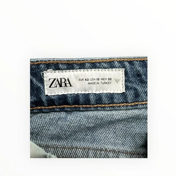 Zara Jeans Womens 10 Blue Wide Leg Distressed High Rise Denim Pants 6688/334 - Picture 3 of 13